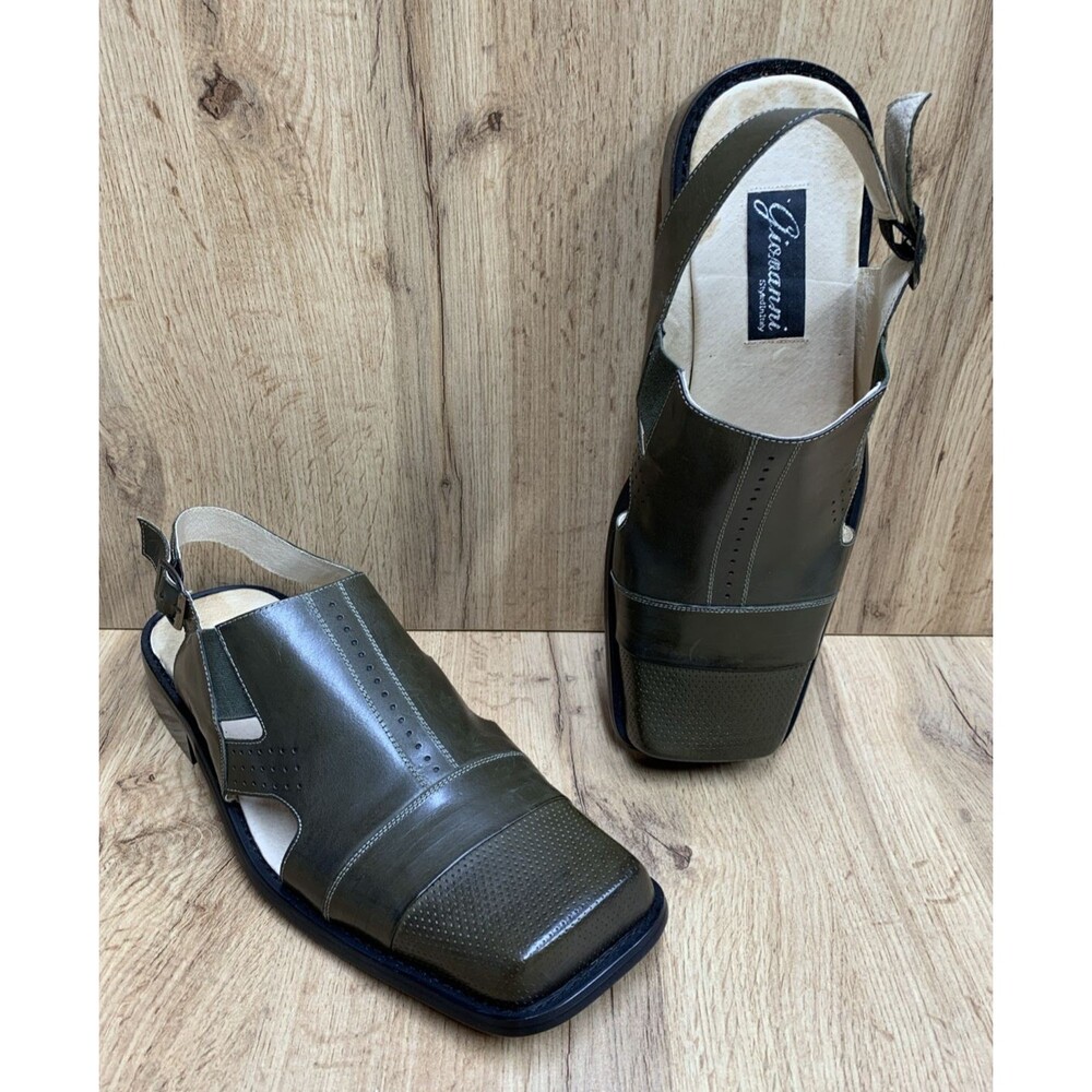 Giovanni Italy Men’s Leather Slingback Sandals Olive Green Size 13 Dress Casual